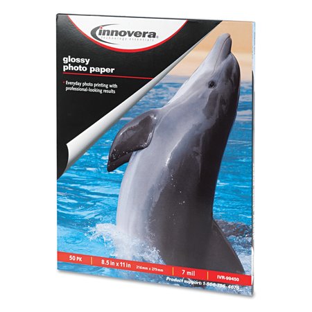 Innovera Glossy Photo Paper, 7 mil, 8.5 x 11, Glossy White, PK50 IVR99450